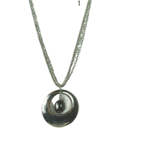 Silver Gray Hollow Circle Pendants Necklace 3 Chains Fashion Jewelry - Picture 5 of 12